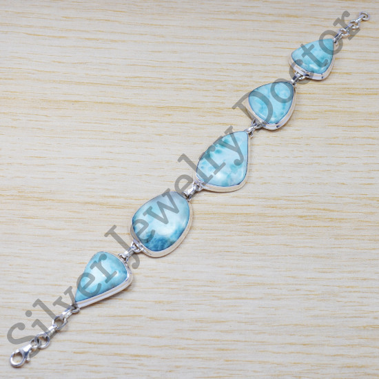 Gesigner Larimar gemstone fancy jewelry 925 sterling silver royal bracelet SJWBR-215