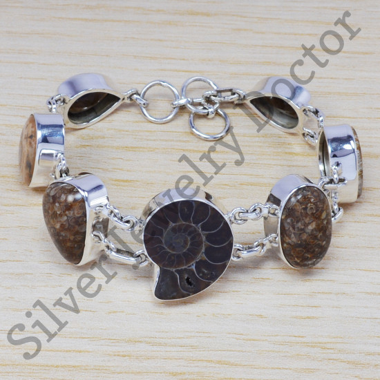 925 sterling silver indian jewelry beautiful ammonite gemstone bracelet SJWBR-223