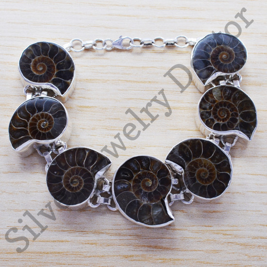ammonite gemstone handmade jewelry 925 sterling silver bracelet SJWBR-224