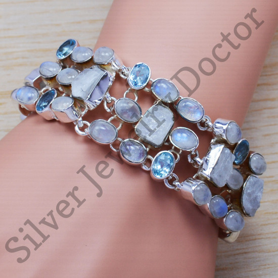 designer 925 sterling silver jewelry rainbow moonstone and blue topaz bracelet SJWBR-233