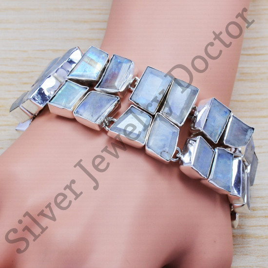925 sterling silver jewelry rainbow moonstone handmade new bracelet SJWBR-240