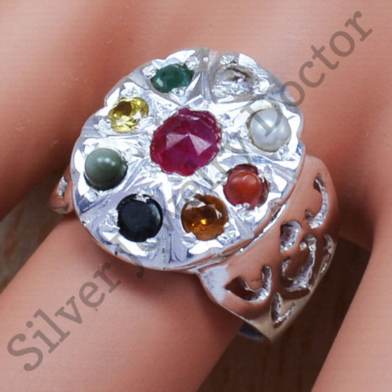 925 Sterling Silver Jewelry Anniversary Special Navratana Wholesale Price Ring SJWR-439