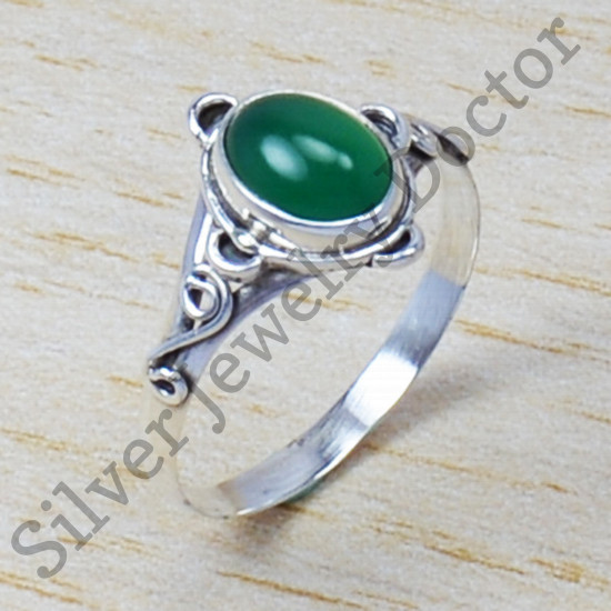 925 Sterling Silver Green Onyx Gemstone Jewelry Handmade Ring SJWR-441