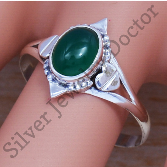 925 Sterling Silver Magnificent Jewelry Green Onyx Gemstone Finger Ring SJWR-456