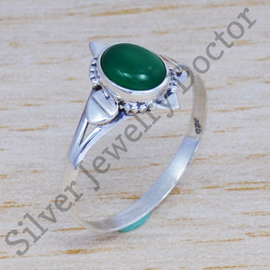 925 Sterling Silver Magnificent Jewelry Green Onyx Gemstone Finger Ring SJWR-456