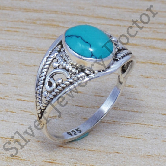 Casual Wear Wholesale Jewelry 925 Sterling Silver Turquoise Gemstone Ring SJWR-475
