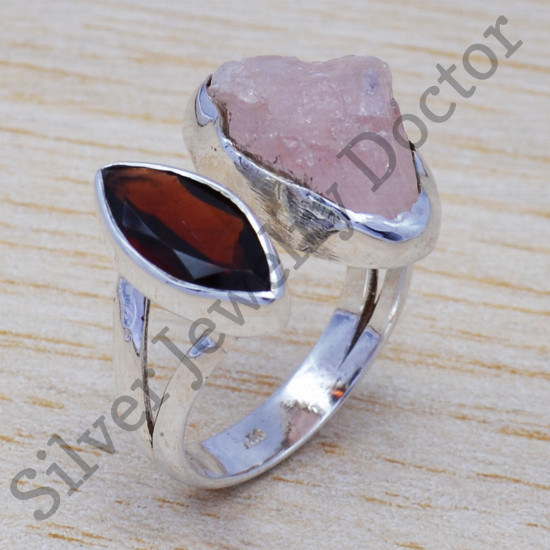 Beautiful Garnet And Rose Quartz Gemstone 925 Sterling Silver Wholesale Ring SJWR-575