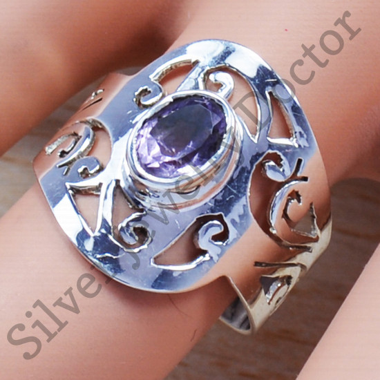 Amethyst Gemstone 925 Sterling Silver Nice Light Weight Jewelry Ring SJWR-588