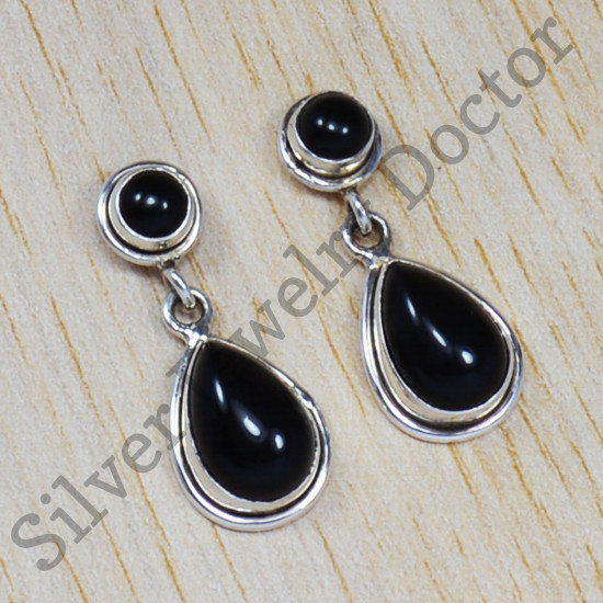 Anniversary Gift Black Onyx Gemstone 925 Sterling Silver Jewelry Stud Earring SJWES-12