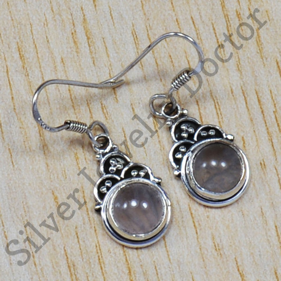 Rose Quartz Gemstone 925 Sterling Silver Jewelry Light Wight Oxidized Earring SJWE-73