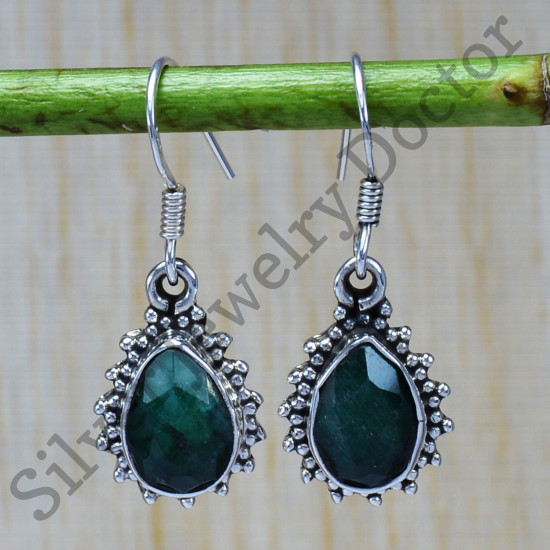 Authentic 925 Sterling Silver Jewelry Oxidized Emerald Gemstone Earring SJWE-88