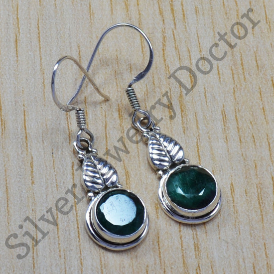 Pure 925 Sterling Silver Jewelry Oxidized Emerald Gemstone Fine Earring SJWE-92
