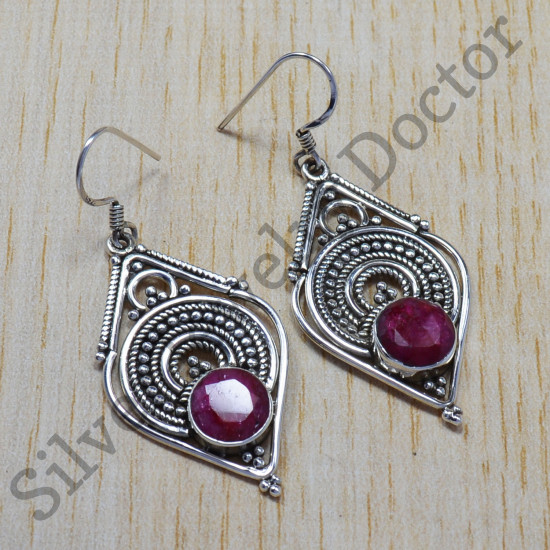 Beautiful Ruby Gemstone 925 Sterling Silver Jewelry Oxidized Earring SJWE-112