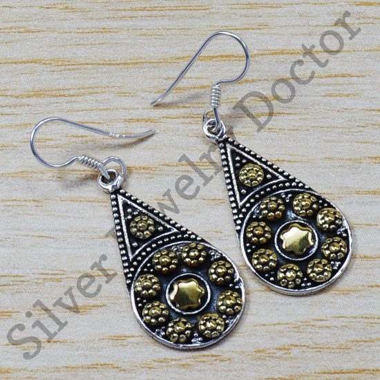 Ancient Look 925 Sterling Silver And Brass Jewelry Royal Earring SJWE-147