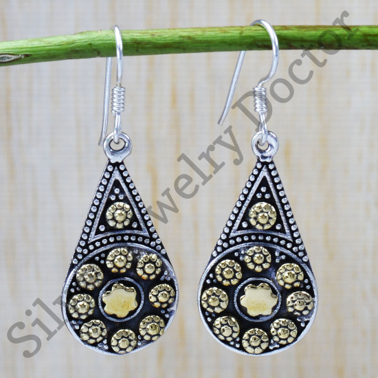 Ancient Look 925 Sterling Silver And Brass Jewelry Royal Earring SJWE-147