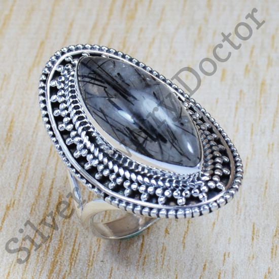 Black Rutile Gemstone 925 Sterling Silver Modern Jewelry Ring SJWR-631