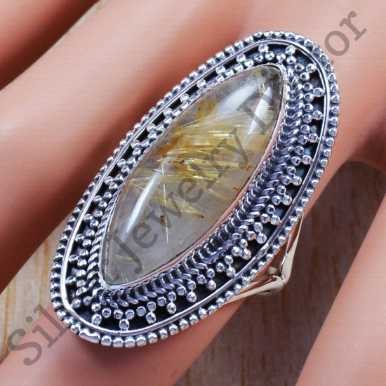 Designer Golden Rutile Gemstone 925 Sterling Silver Unique Ring SJWR-640
