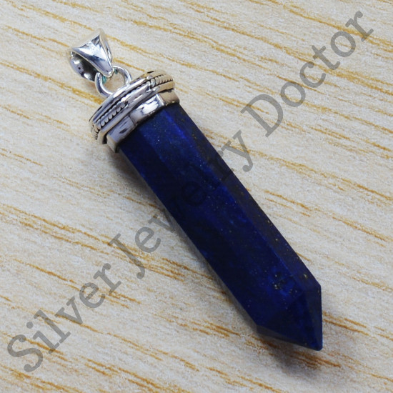 925 Sterling Silver Light Weight Jewelry Lapis Lazuli Gemstone Pendant SJWP-55