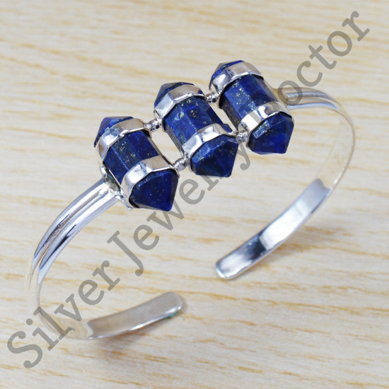 925 Sterling Silver Handmade Jewelry Lapis Lazuli Gemstone Bangle SJWB-113