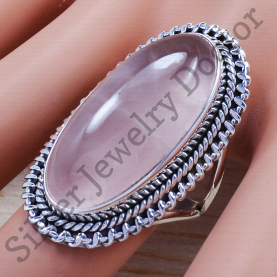 Anniversary Gift Rose Quartz Gemstone 925 Sterling Silver Jewelry Ring SJWR-670