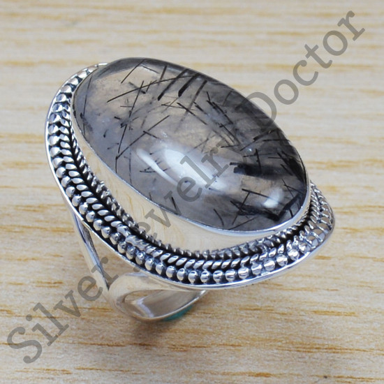 Black Rutile Gemstone 925 Sterling Silver Latest Fashion Jewelry Ring SJWR-672