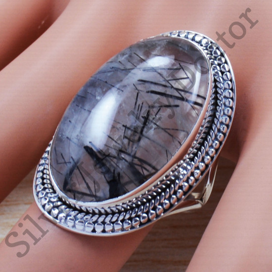 Black Rutile Gemstone 925 Sterling Silver Latest Fashion Jewelry Ring SJWR-672