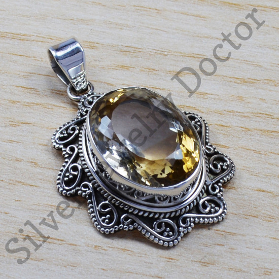 Citrine Gemstone Magnificent 925 Sterling Silver Royal Jewelry Pendant SJWP-65