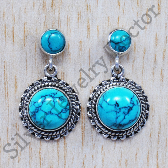 Handmade Woman's Turquoise Gemstone Jewelry 925 Sterling Silver Stud Earrings SJWES-44