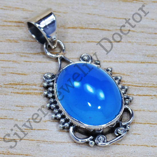 Blue Chalcedony Gemstone 925 Sterling Silver Stylish Jewelry Pendant SJWP-93
