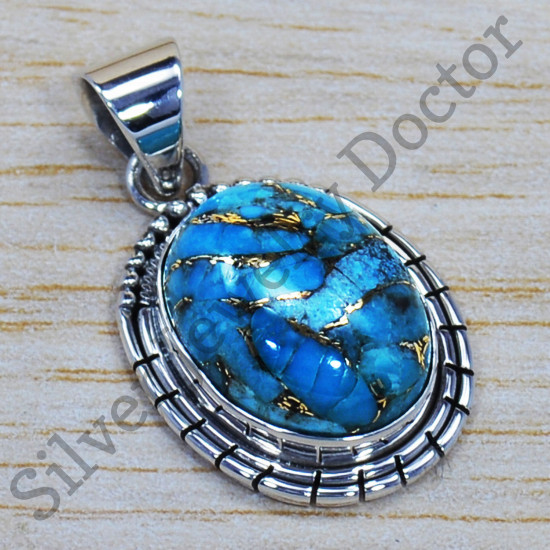 Blue Copper Turquoise Gemstone 925 Sterling Silver Royal Jewelry Pendant SJWP-99