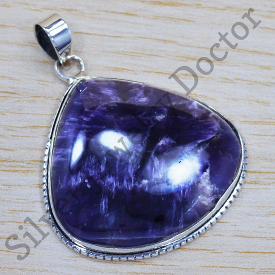 Authentic 925 Sterling Silver Nice Jewelry Charoite Gemstone Pendant SJWP-105