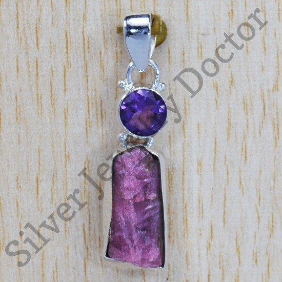 Amethyst And Ruby Gemstone 925 Sterling Silver Traditional Jewelry Pendant SJWP-110
