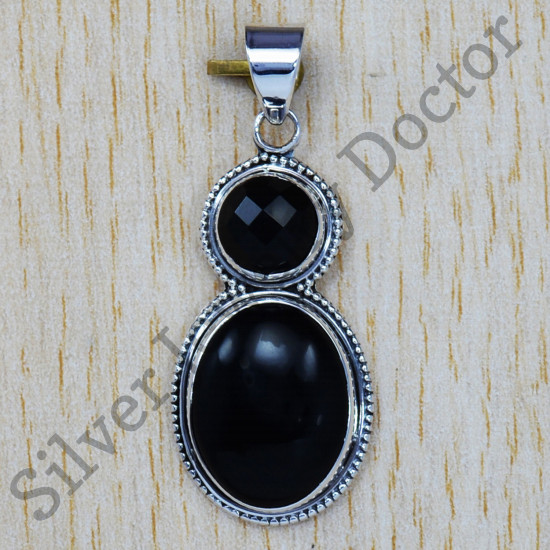 Black Onyx Gemstone Indian Fashion Jewelry 925 Sterling Silver Pendant SJWP-114