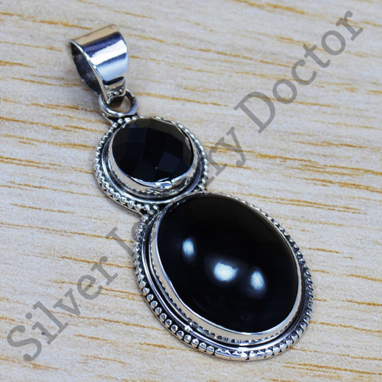Black Onyx Gemstone Indian Fashion Jewelry 925 Sterling Silver Pendant SJWP-114