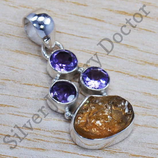 Amethyst And Rough Citrine Stone Classic Jewelry 925 Sterling Silver Pendant SJWP-120