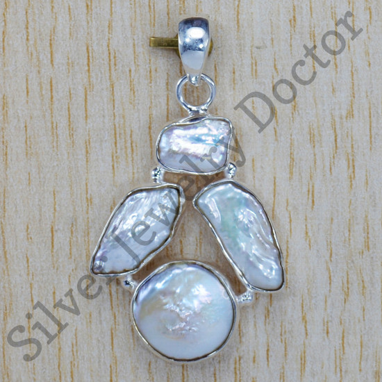925 Sterling Silver Anniversary Gift Jewelry Pearl Gemstone Pendant SJWP-130