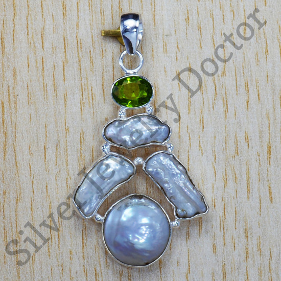 Beautiful Jewelry 925 Sterling Silver Peridot And Pearl Stone Pendant SJWP-142