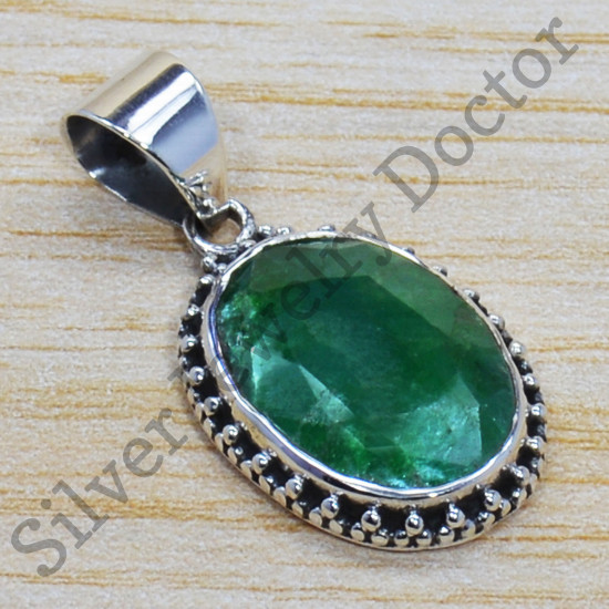 Emerald Gemstone 925 Silver Handmade Jewelry Unique Pendant SJWP-206