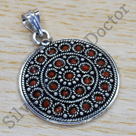 Anniversary Gift 925 Sterling Silver Jewelry Coral Gemstone Pendant SJWP-231