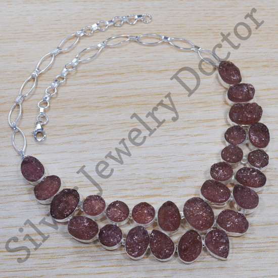 Beautiful Rough Garnet Gemstone Jewelry 925 Sterling Silver Fine Necklace SJWN-25