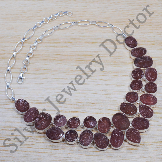 Causal Wear Jewelry 925 Sterling Silver Rough Garnet Gemstone Necklace SJWN-38