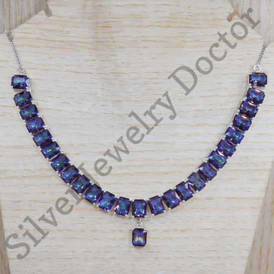 Real 925 Sterling Silver Jewelry Mystic Topaz Gemstone Designer Necklace SJWN-46