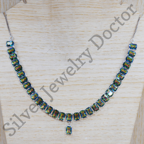 925 Sterling Silver Wholesale Jewelry Mystic Topaz Gemstone Fine Necklace SJWN-50