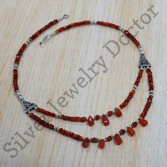 Indian Latest Fashion 925 Sterling Silver Carnelian Gemstone Jewelry Necklace SJWN-69