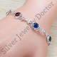 Authentic 925 Sterling Silver Ruby And Multi Gemstone Jewelry Fine Bracelet SJWBR-283