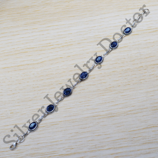 925 Sterling Silver Traditional Look Jewelry Sapphire Gemstone Bracelet SJWBR-294