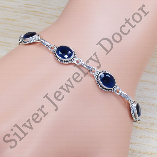 925 Sterling Silver Traditional Look Jewelry Sapphire Gemstone Bracelet SJWBR-294