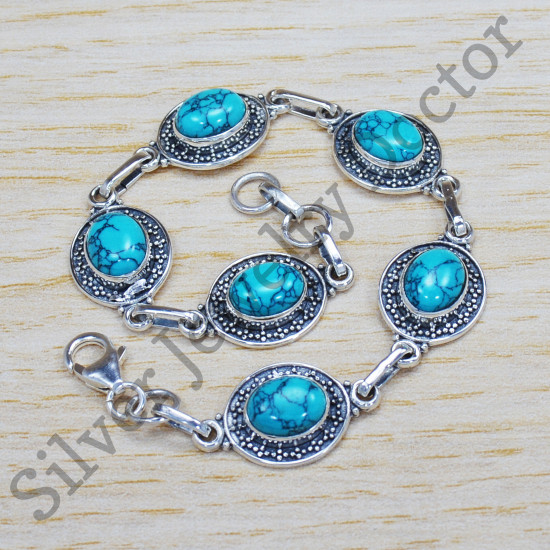 Amazing Look Jewelry 925 Sterling Silver Turquoise Gemstone Bracelet SJWBR-311