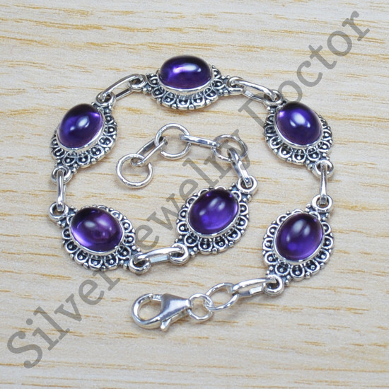 Exclusive 925 Sterling Silver Jewelry Amethyst Gemstone Bracelet SJWBR-313