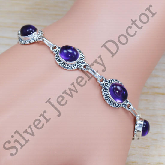 Exclusive 925 Sterling Silver Jewelry Amethyst Gemstone Bracelet SJWBR-313